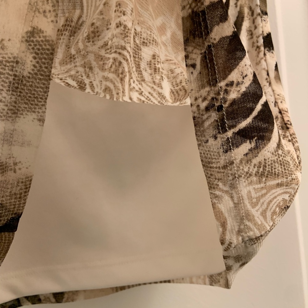 Brown and Cream Asymmetrical Blouse with Tie Front - Picture 6 of 6